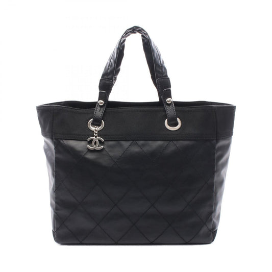 Chanel Tote Paris Biarritz MM Black Canvas Leather MM