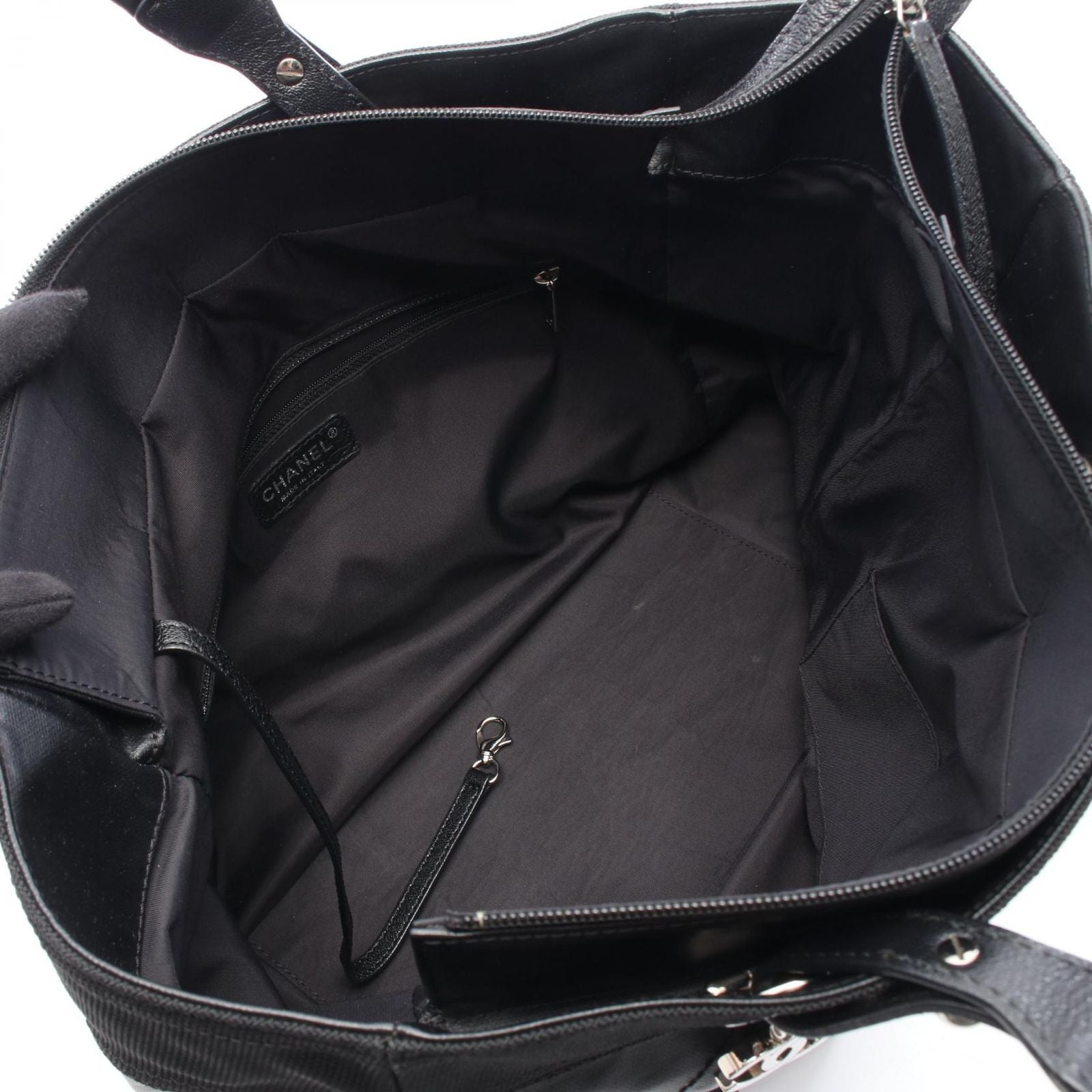 Chanel Tote Paris Biarritz MM Black Canvas Leather MM — view 3