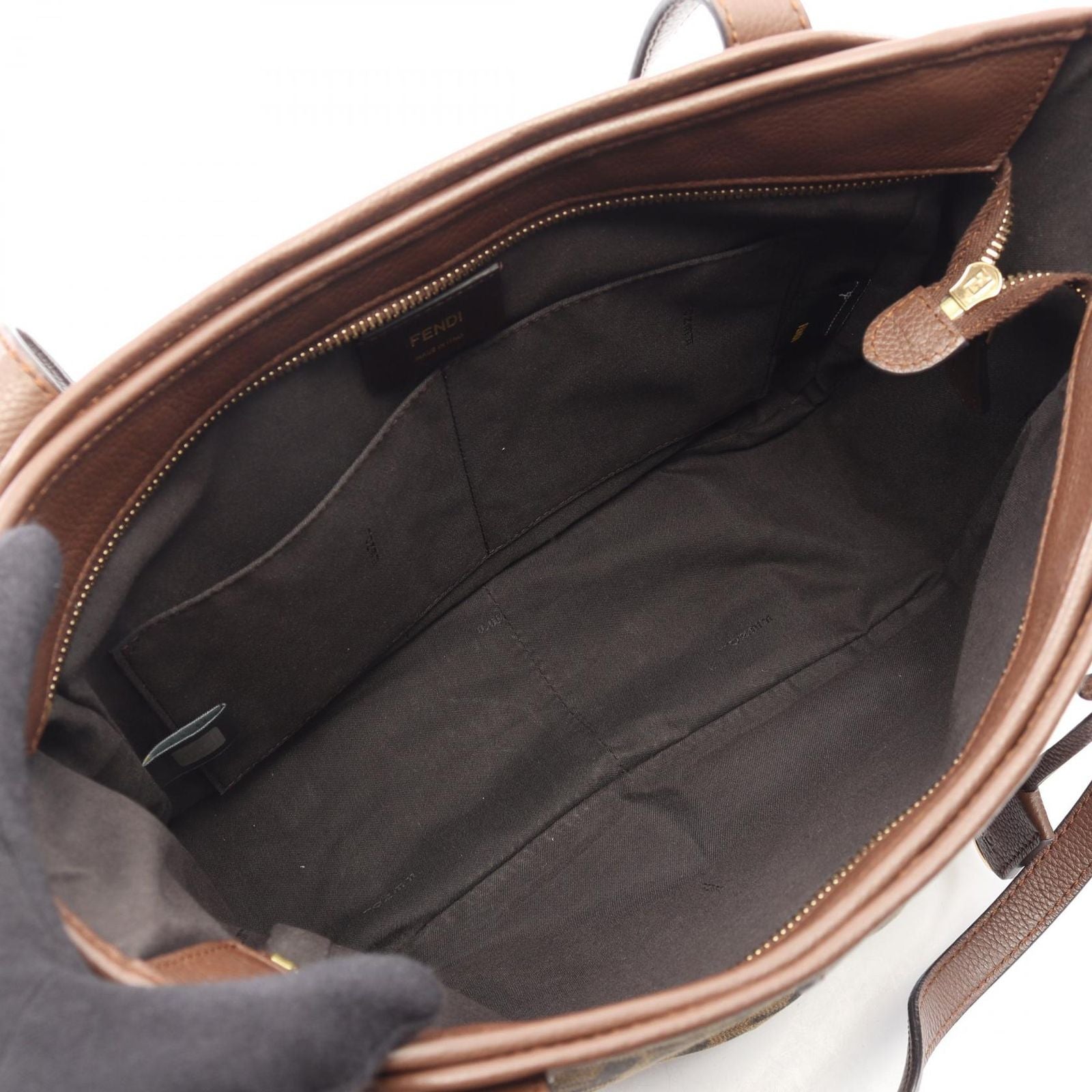 Fendi Tote Zucca Black Brown Canvas Leather — view 3