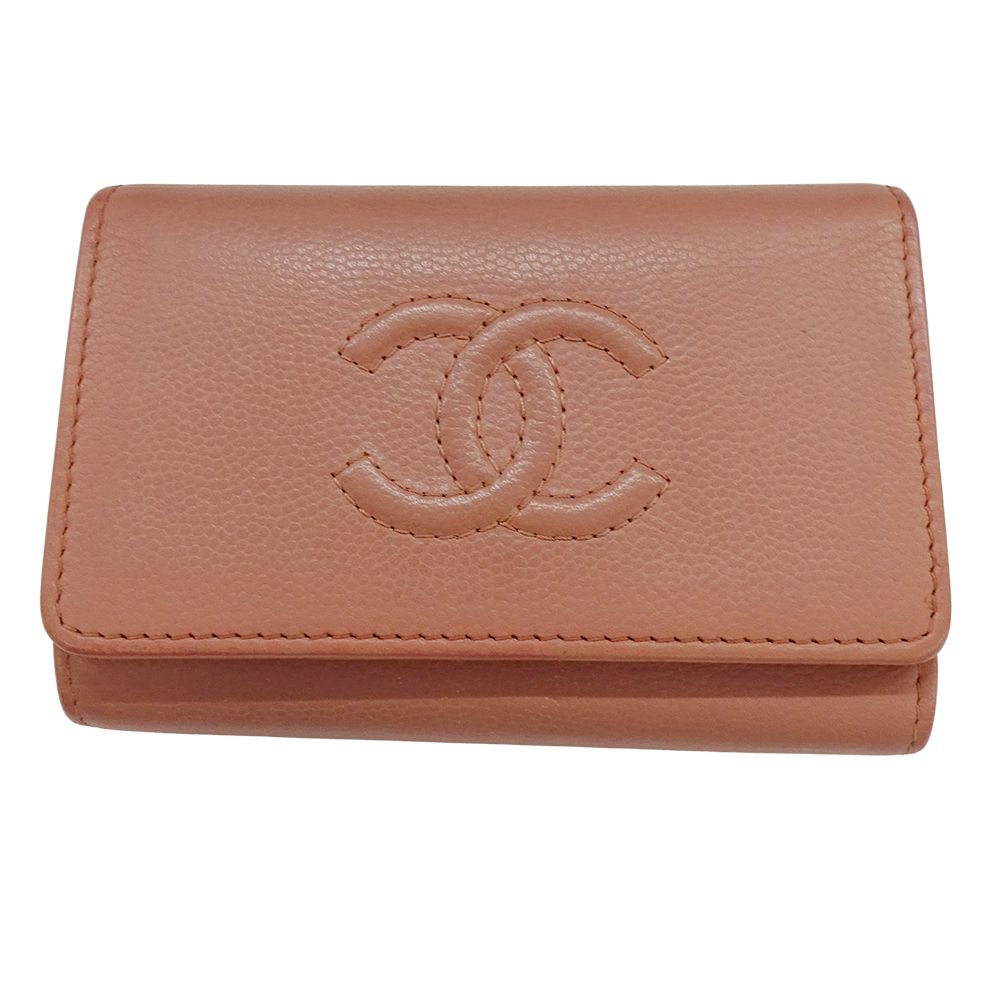Chanel Key Case Caviar Leather 4 Rows Salmon Pink Silver CC Logo Key Holder