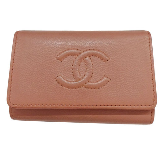 Chanel Key Case Caviar Leather 4 Rows Salmon Pink Silver CC Logo Key Holder