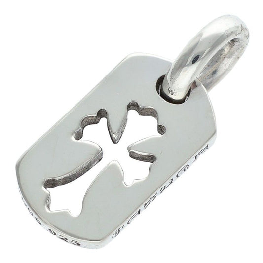 Chrome Hearts DT Tny CO Crs Tiny Cutout Cross Dog Tag Silver Necklace Top