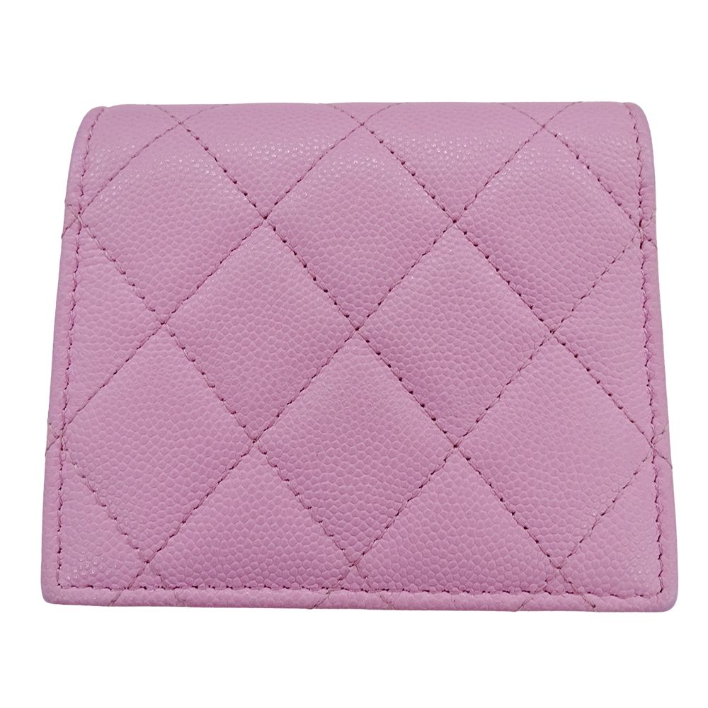 Chanel Wallet Bifold Caviar Leather Quilted Pink Green Gold CC Logo Compact — view 2