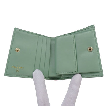 Chanel Wallet Bifold Caviar Leather Quilted Pink Green Gold CC Logo Compact — view 5