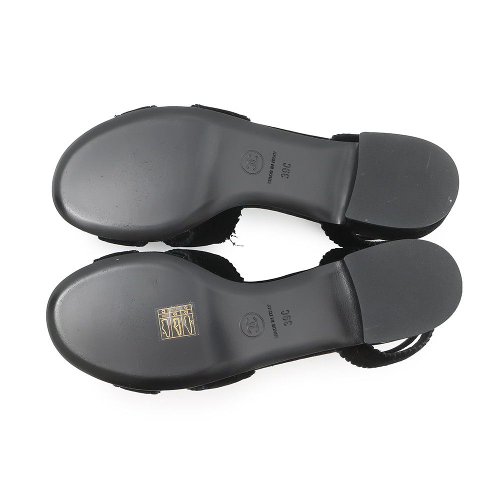 Chanel Sandals CC Logo Camellia Heels Velvet 39c Shoes Black — view 4