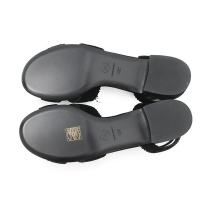 Chanel Sandals CC Logo Camellia Heels Velvet 39c Shoes Black — view 4