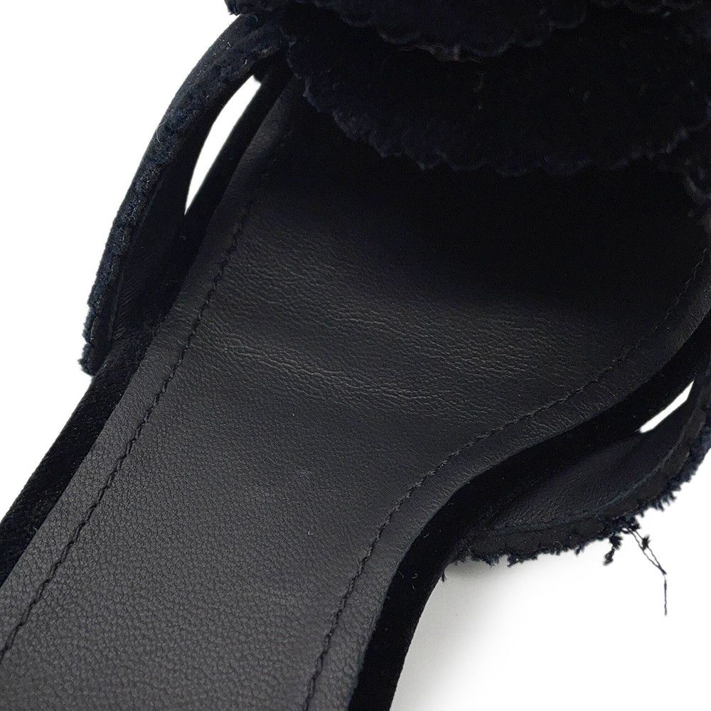 Chanel Sandals CC Logo Camellia Heels Velvet 39c Shoes Black — view 8