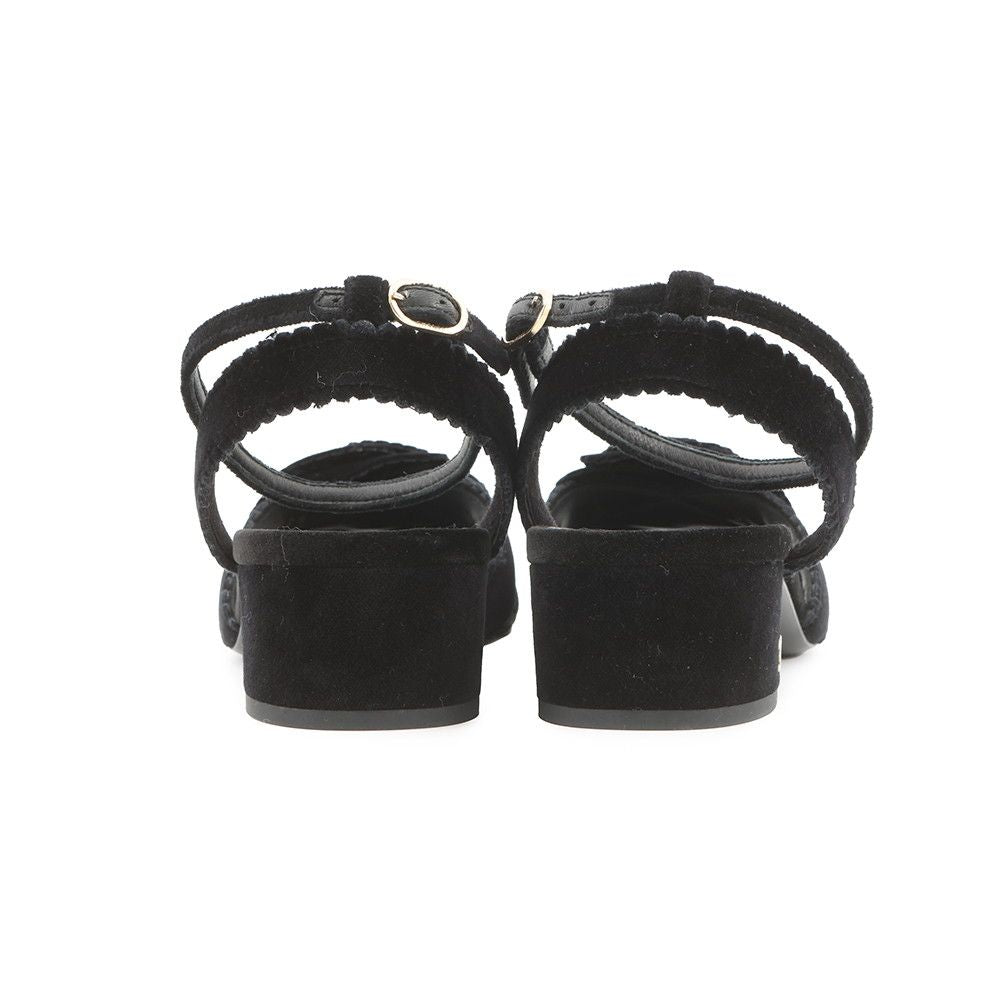 Chanel Sandals CC Logo Camellia Heels Velvet 39c Shoes Black — view 3