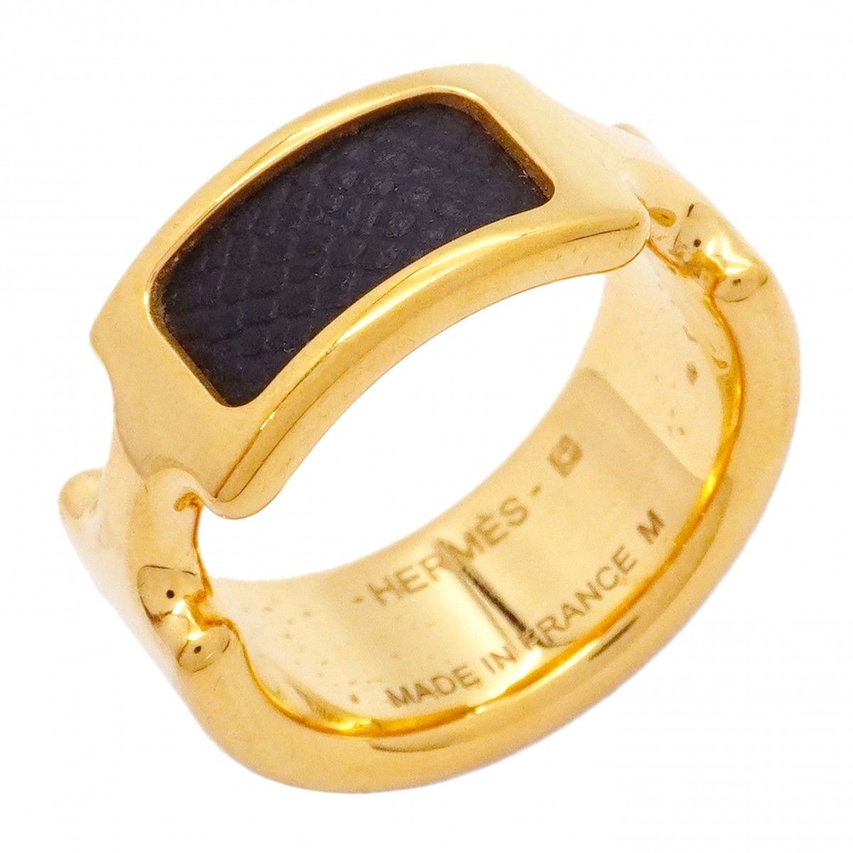 Hermes Ring Olympe PM Gold Plated Leather Black