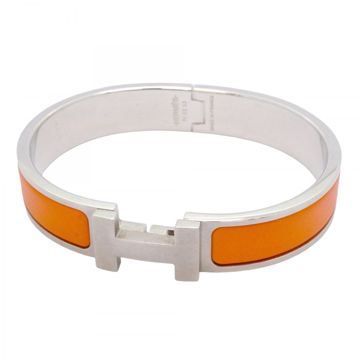 Hermes Bangle Clic Clac PM Metal Silver Orange Bracelet
