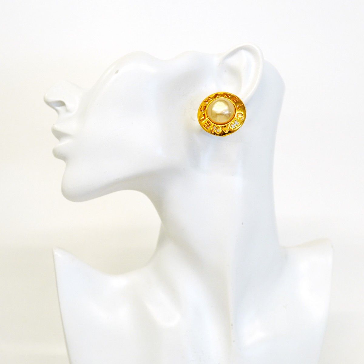 Chanel Earrings Vintage Logo Gold Plated Faux Pearl — view 5