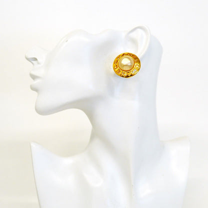 Chanel Earrings Vintage Logo Gold Plated Faux Pearl — view 5