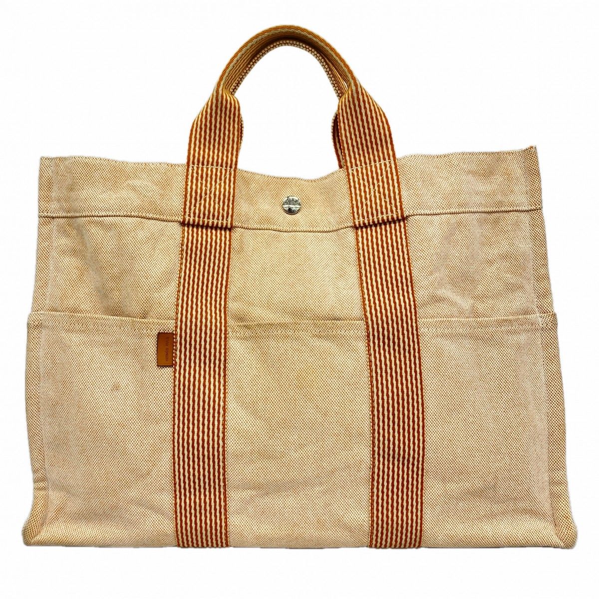 Hermes Tote New Fourre Tout MM Canvas Orange Silver