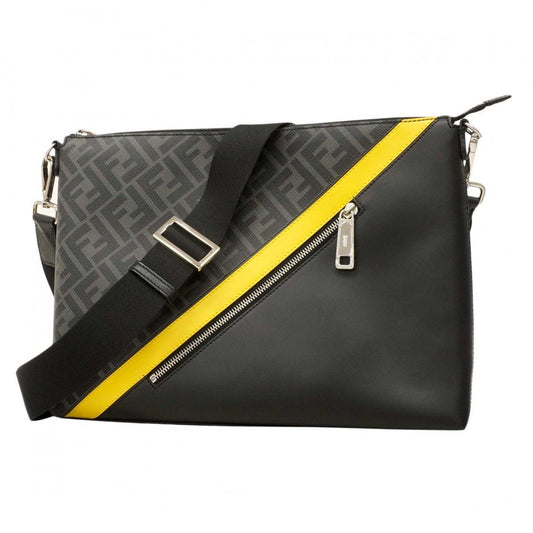 Fendi Shoulder Bag Diagonal Black Yellow Silver