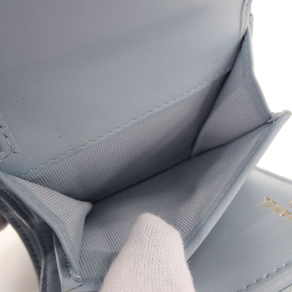 Chanel Wallet Trifold Caviar Leather Camellia Light Blue Gold Compact — view 6