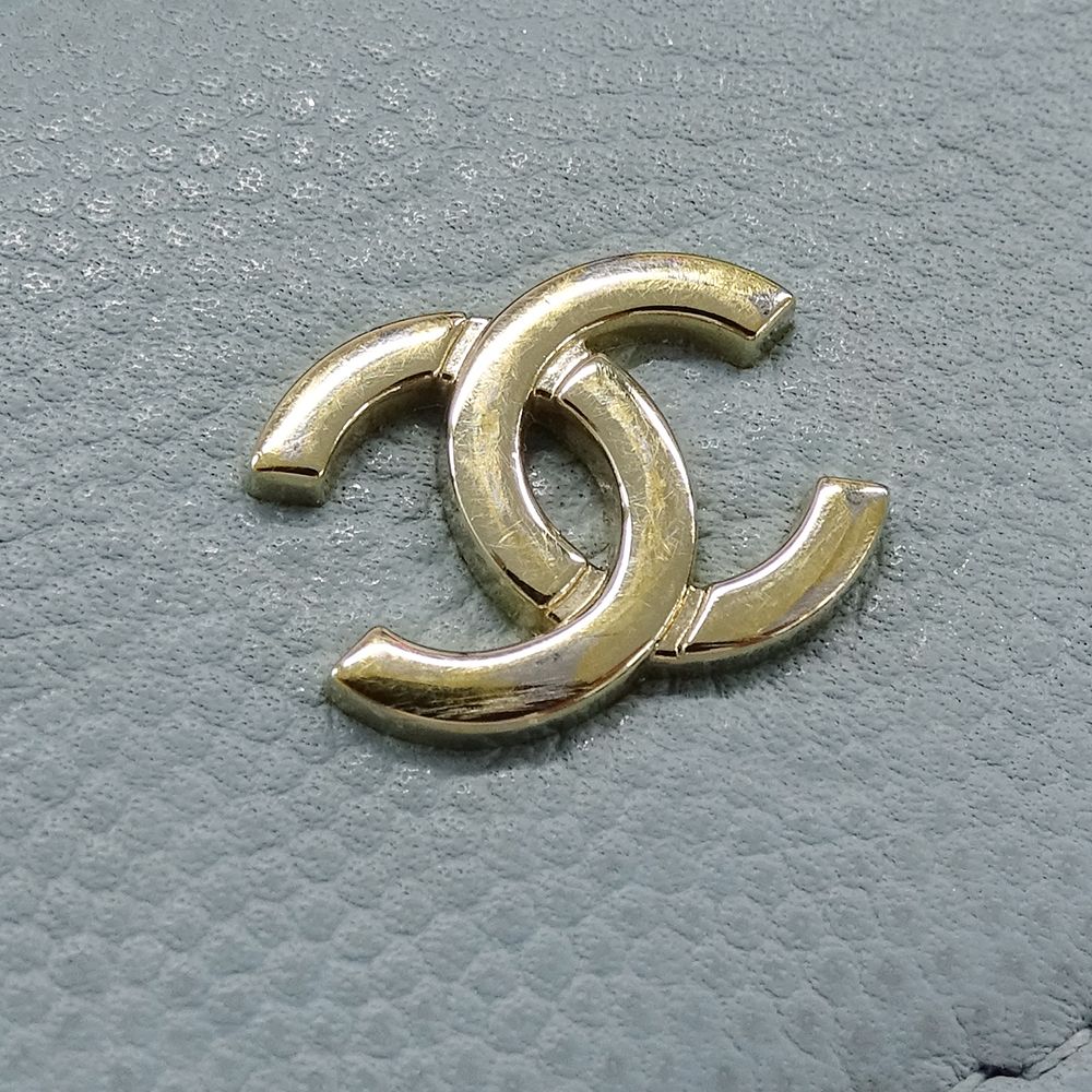 Chanel Wallet Trifold Caviar Leather Camellia Light Blue Gold Compact — view 4