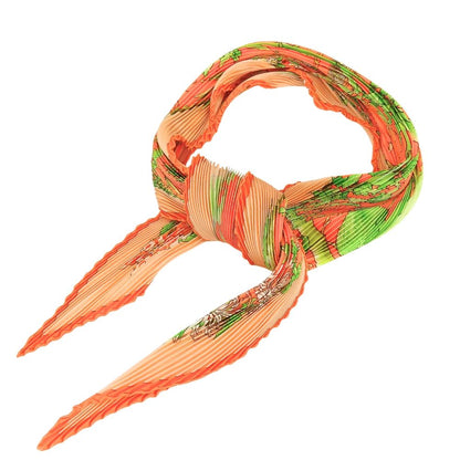 Hermes Scarf Pleated Carre Silk Orange Serenite Bamboo