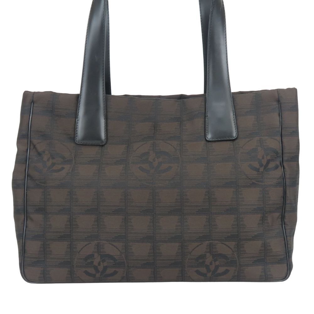 Chanel Tote New Travel Line PM CC Logo Jacquard Nylon Leather Dark Brown Black