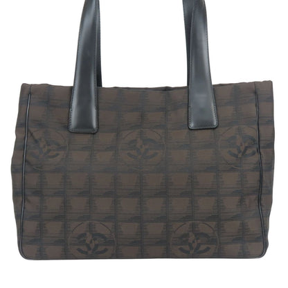 Chanel Tote New Travel Line PM CC Logo Jacquard Nylon Leather Dark Brown Black