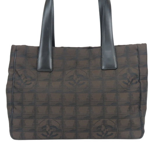 Chanel Tote New Travel Line PM CC Logo Jacquard Nylon Leather Dark Brown Black