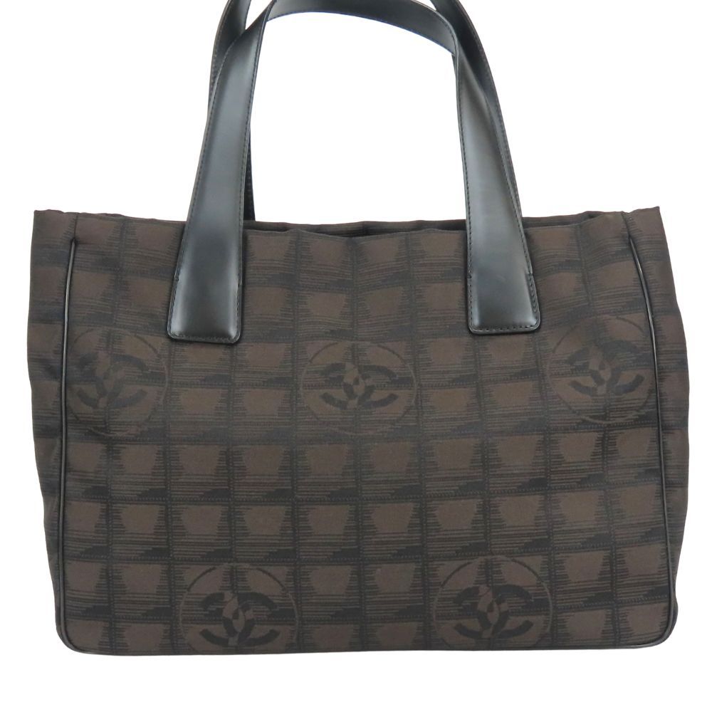 Chanel Tote New Travel Line PM CC Logo Jacquard Nylon Leather Dark Brown Black — view 3