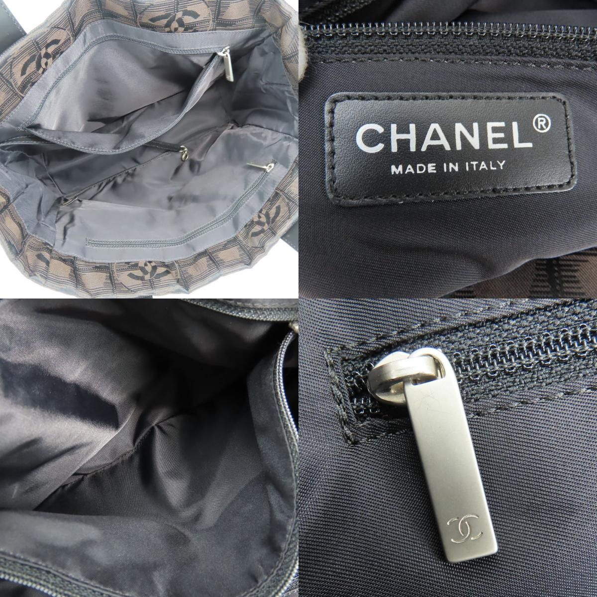 Chanel Tote New Travel Line PM CC Logo Jacquard Nylon Leather Dark Brown Black — view 8