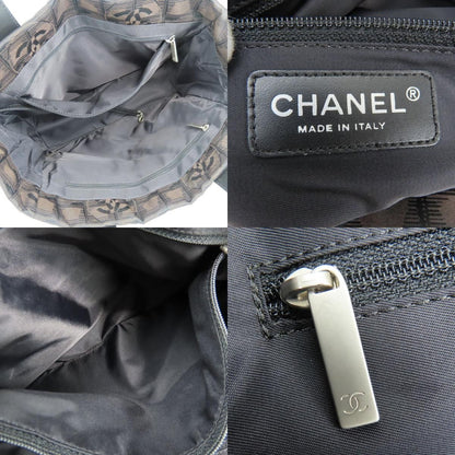 Chanel Tote New Travel Line PM CC Logo Jacquard Nylon Leather Dark Brown Black — view 8