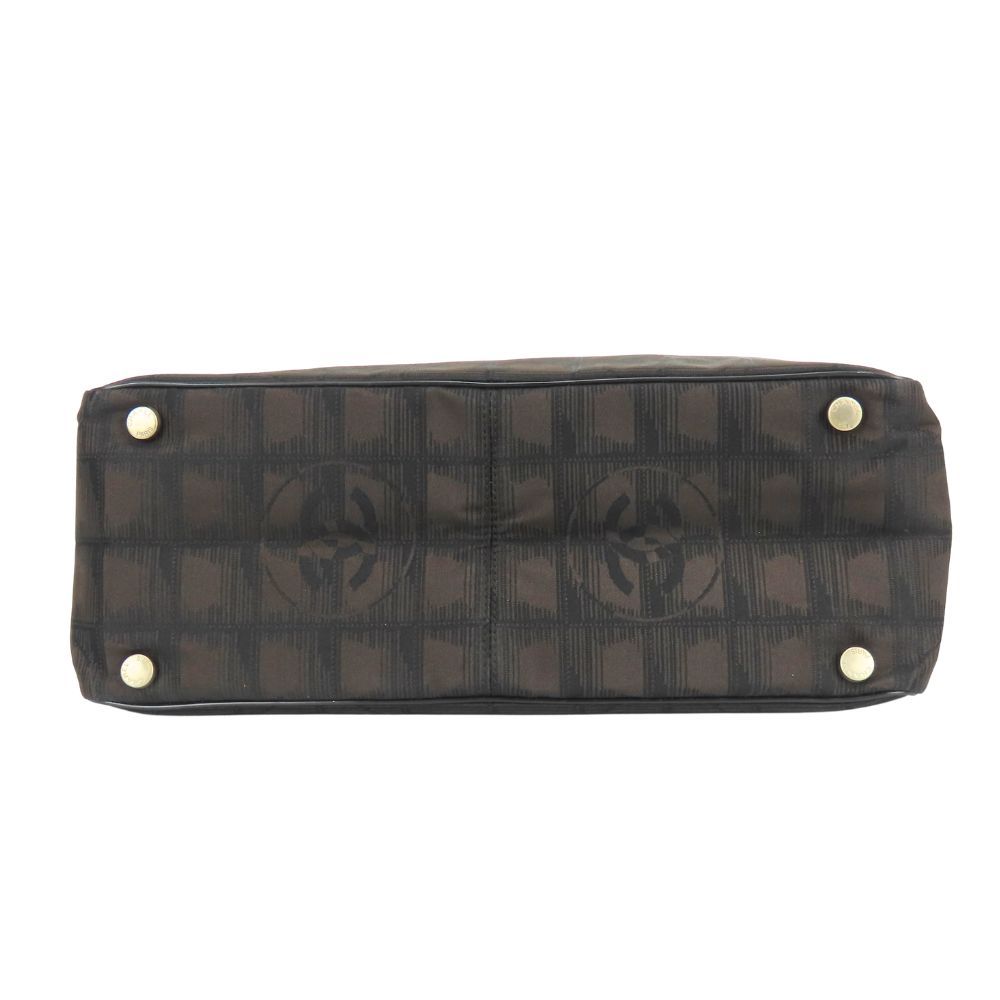 Chanel Tote New Travel Line PM CC Logo Jacquard Nylon Leather Dark Brown Black — view 4