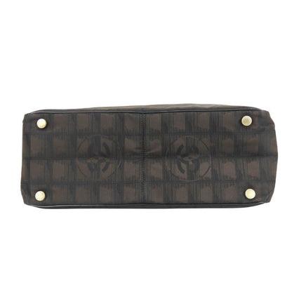 Chanel Tote New Travel Line PM CC Logo Jacquard Nylon Leather Dark Brown Black — view 4