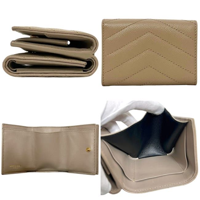 Saint Laurent Origami Trifold Wallet Beige Monogram — view 2