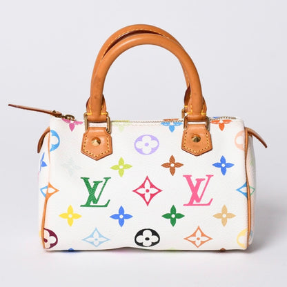 Louis Vuitton Monogram Multicolor Mini Speedy Handbag Vachetta Leather White