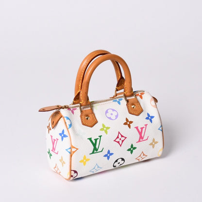 Louis Vuitton Monogram Multicolor Mini Speedy Handbag Vachetta Leather White — view 3
