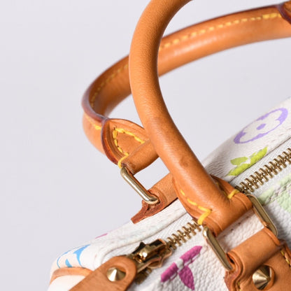 Louis Vuitton Monogram Multicolor Mini Speedy Handbag Vachetta Leather White — view 5