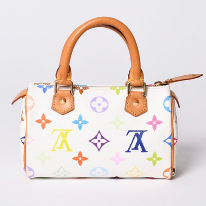 Louis Vuitton Monogram Multicolor Mini Speedy Handbag Vachetta Leather White — view 2