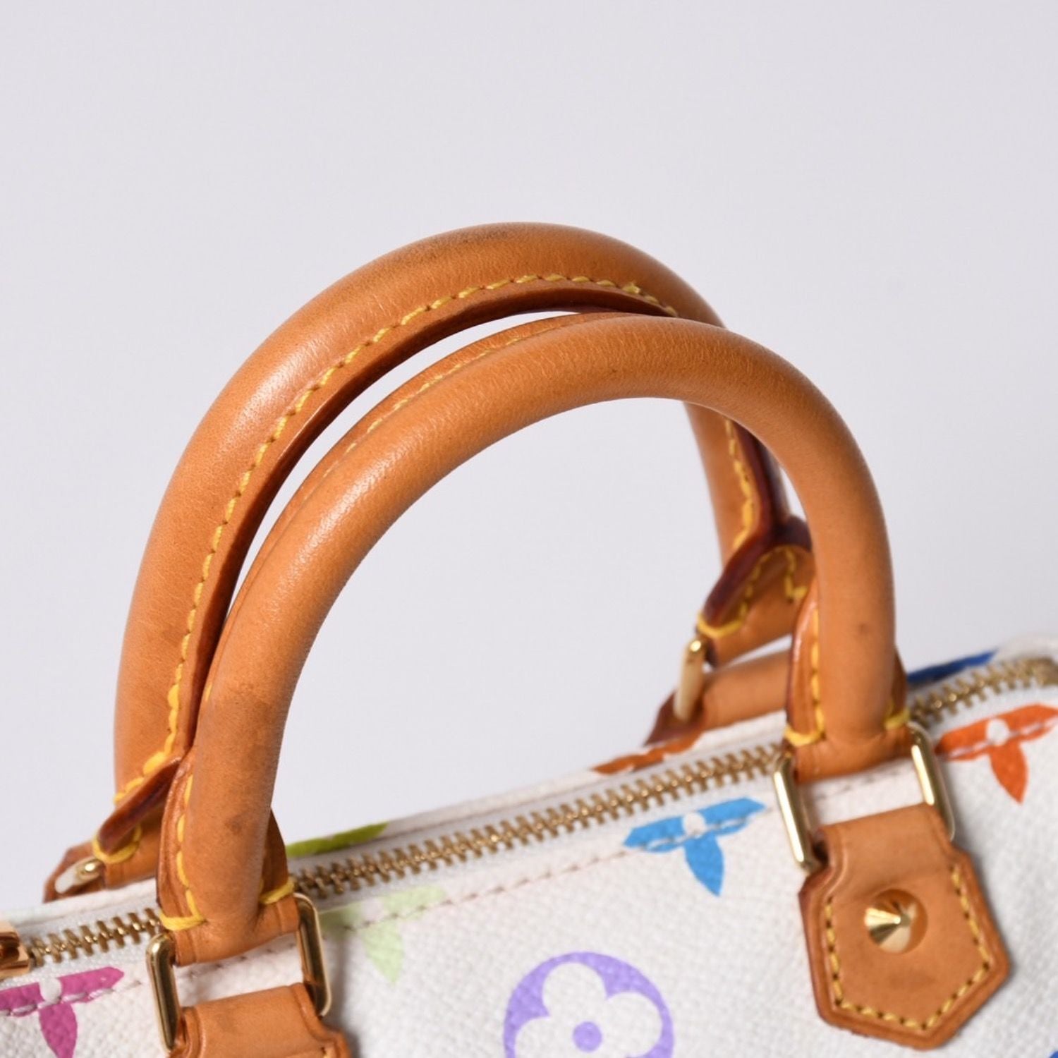 Louis Vuitton Monogram Multicolor Mini Speedy Handbag Vachetta Leather White — view 4