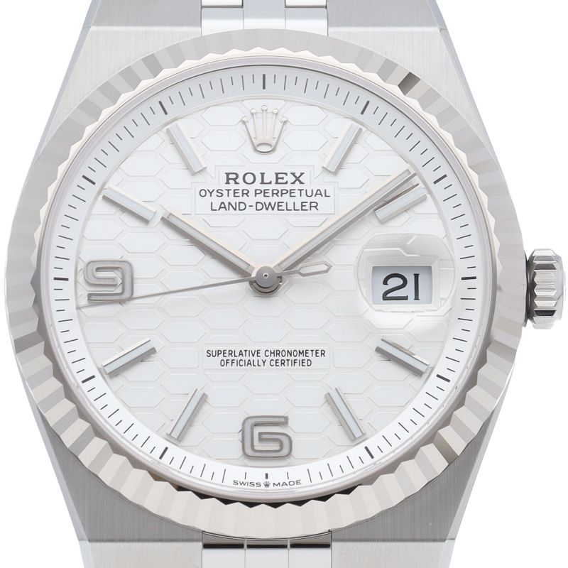 Rolex Land Watch Honeycomb Motif Box 18k White Gold SS