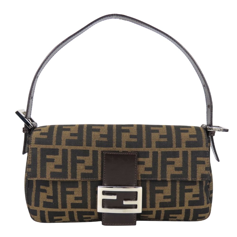 Fendi Handbag Mamma Bucket Canvas Leather Brown Black Shoulder Zucca Pattern