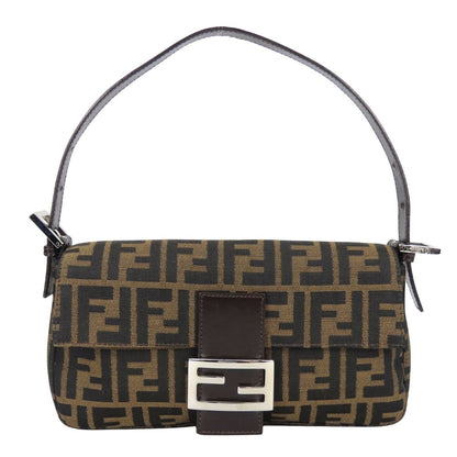 Fendi Handbag Mamma Bucket Canvas Leather Brown Black Shoulder Zucca Pattern