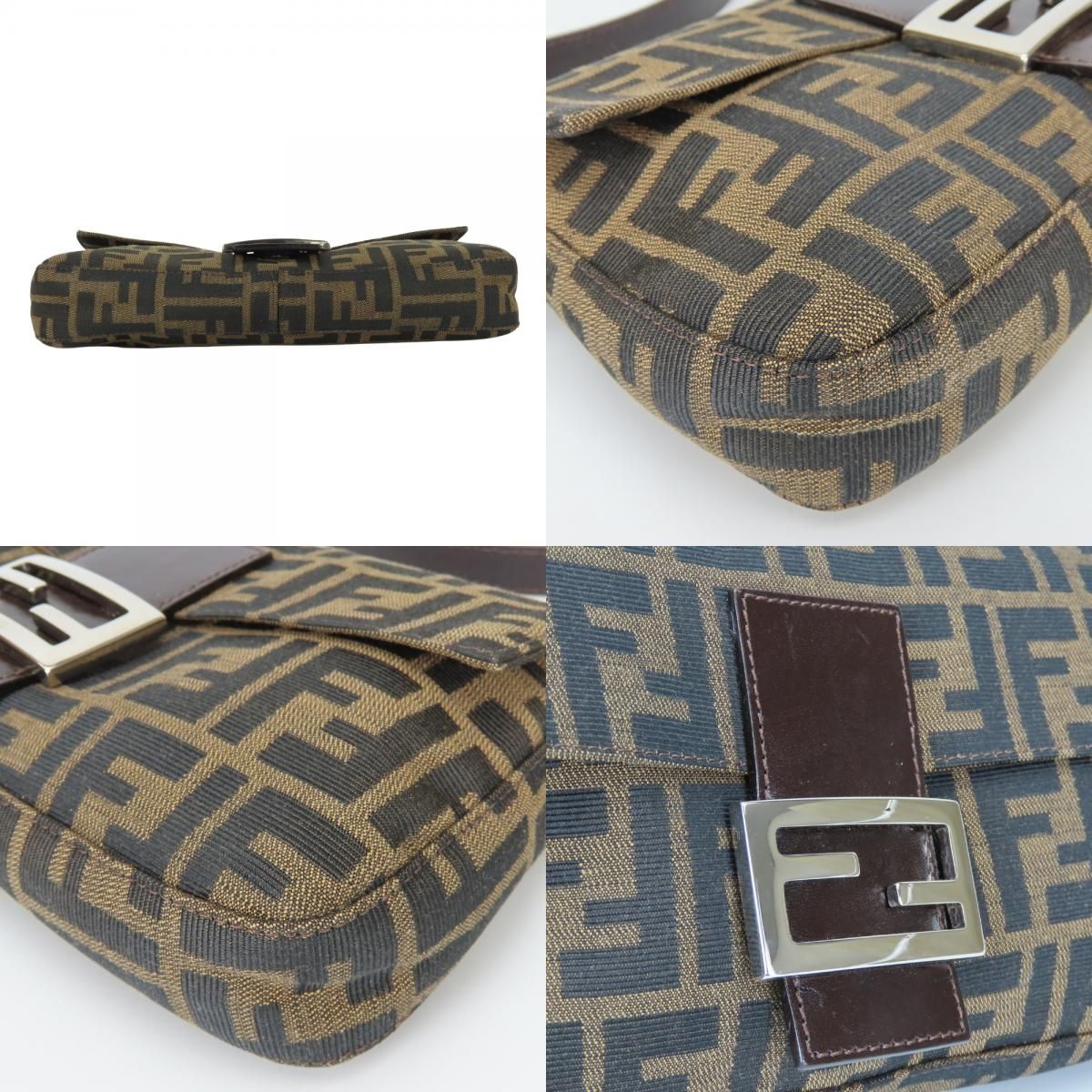 Fendi Handbag Mamma Bucket Canvas Leather Brown Black Shoulder Zucca Pattern — view 4