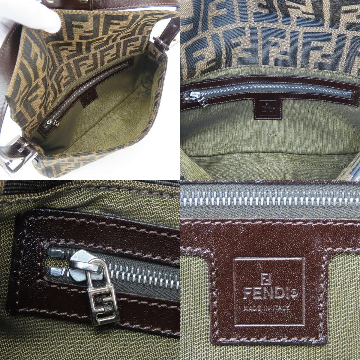 Fendi Handbag Mamma Bucket Canvas Leather Brown Black Shoulder Zucca Pattern — view 8