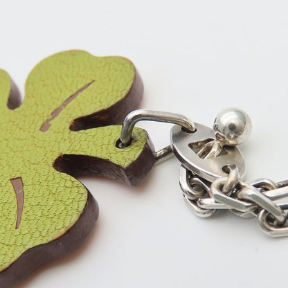 Hermes Bag Charm Clover Leather 925 Sterling Silver Green Orange Key Holder — view 6