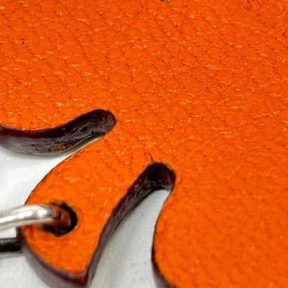 Hermes Bag Charm Clover Leather 925 Sterling Silver Green Orange Key Holder — view 5
