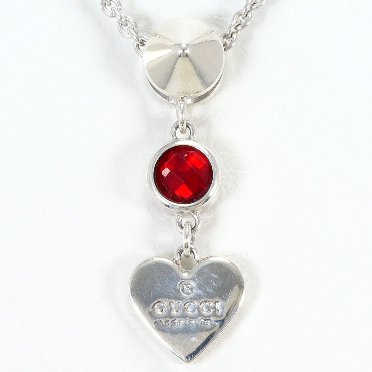 Gucci 925 Sterling Silver Necklace Red Topaz 41 cm