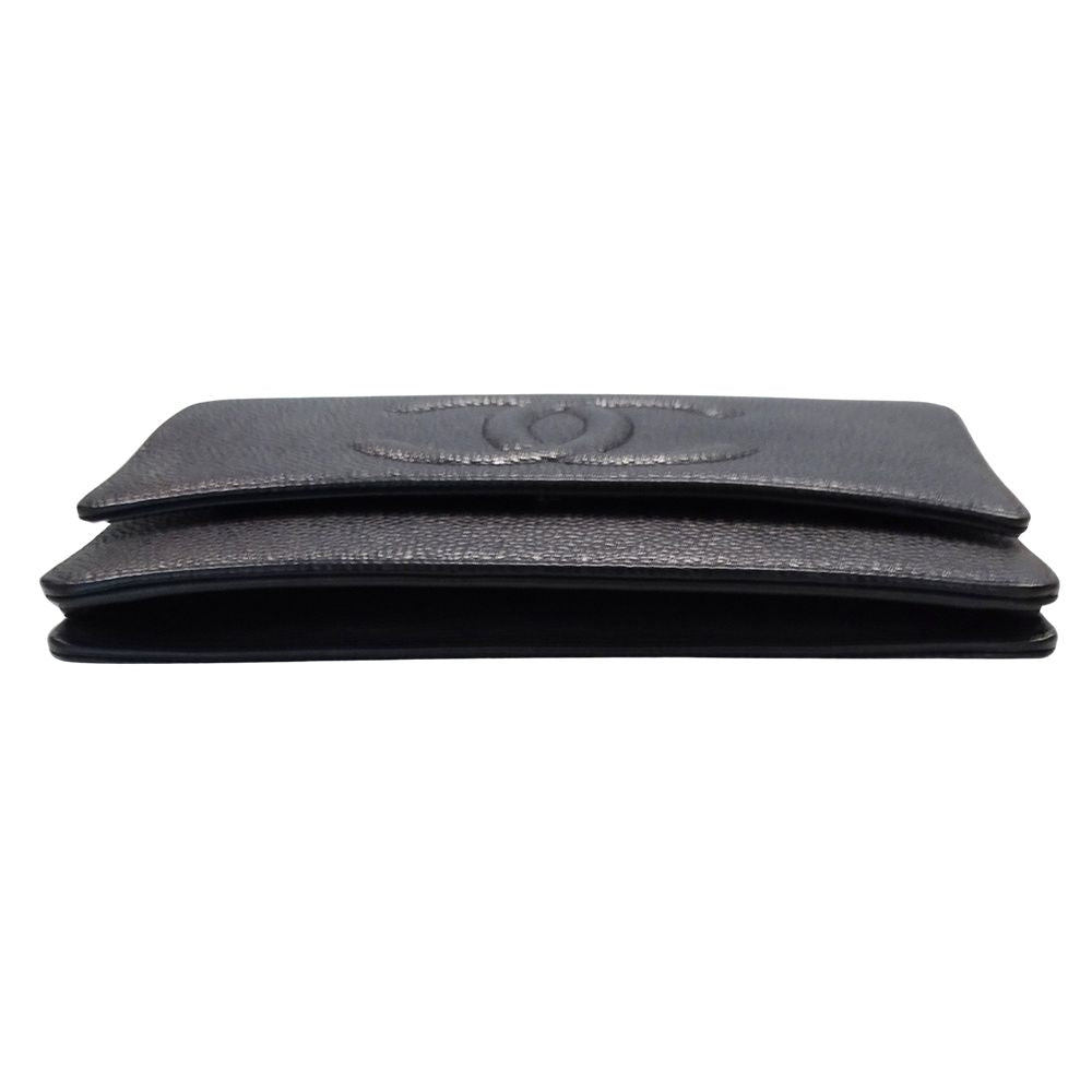 Chanel Wallet Shoulder Caviar Leather CC Logo Black Silver — view 3