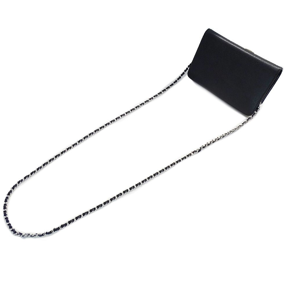 Chanel Wallet Shoulder Caviar Leather CC Logo Black Silver — view 2