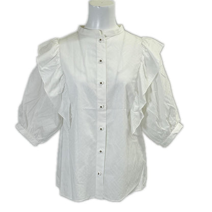 Chanel Chain CC Logo Button Ruffle Half Sleeve Blouse 36