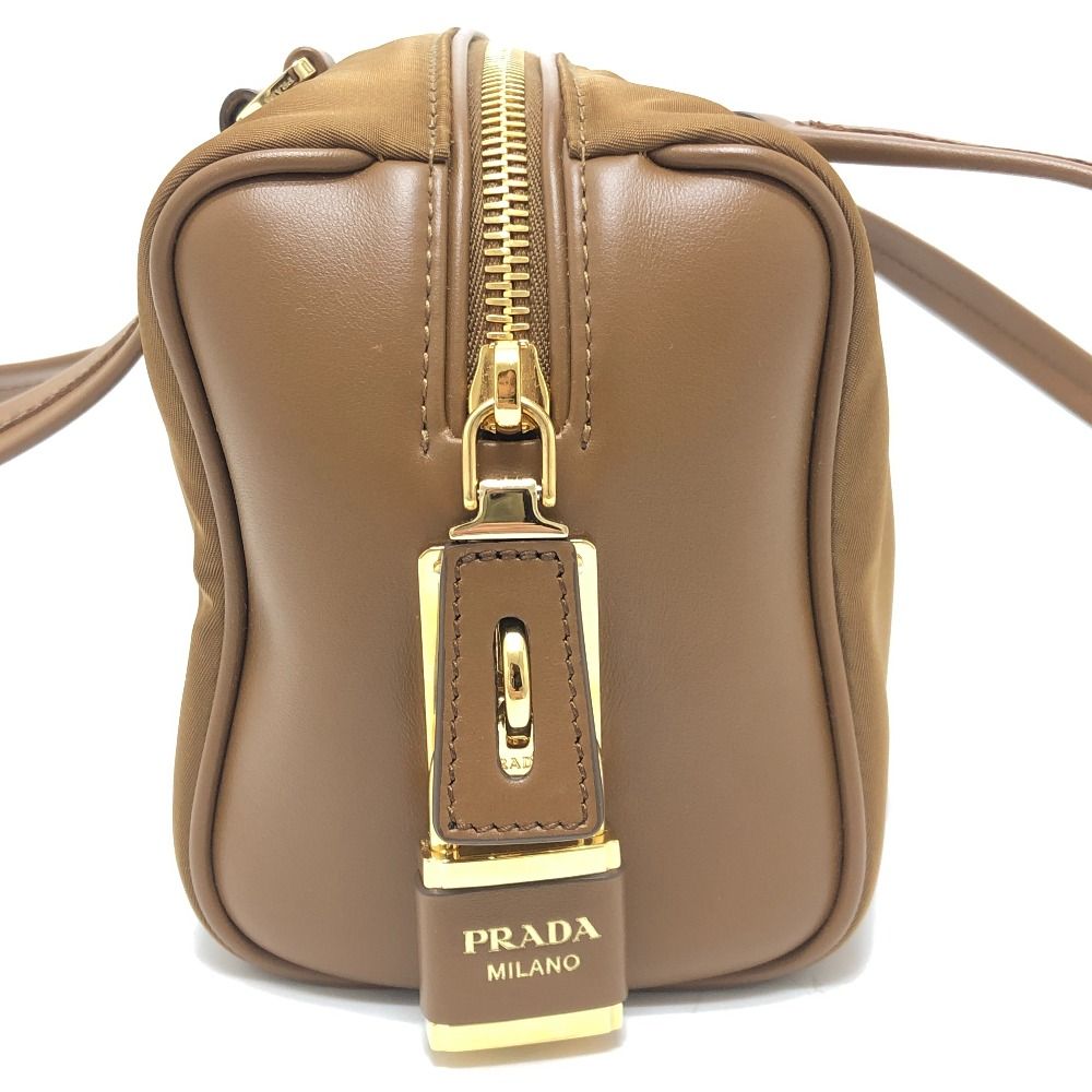 Prada Shoulder Bag with Padlock Top Handle Nylon Leather Brown — view 4