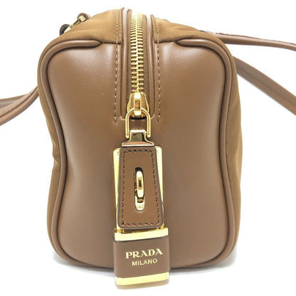 Prada Shoulder Bag with Padlock Top Handle Nylon Leather Brown — view 4