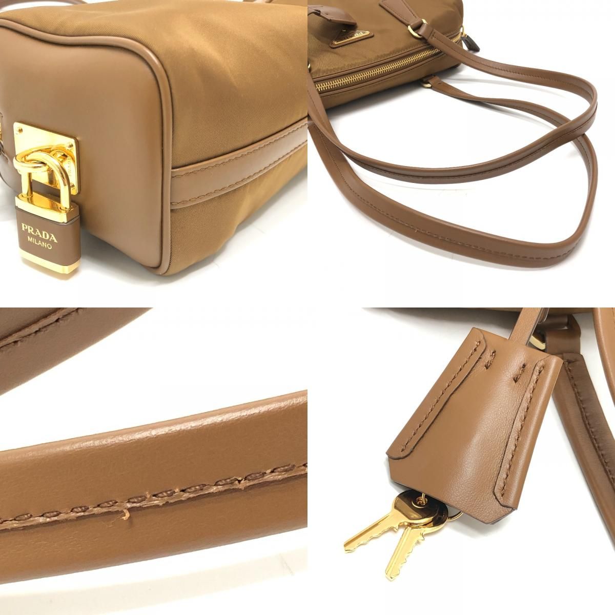 Prada Shoulder Bag with Padlock Top Handle Nylon Leather Brown — view 7
