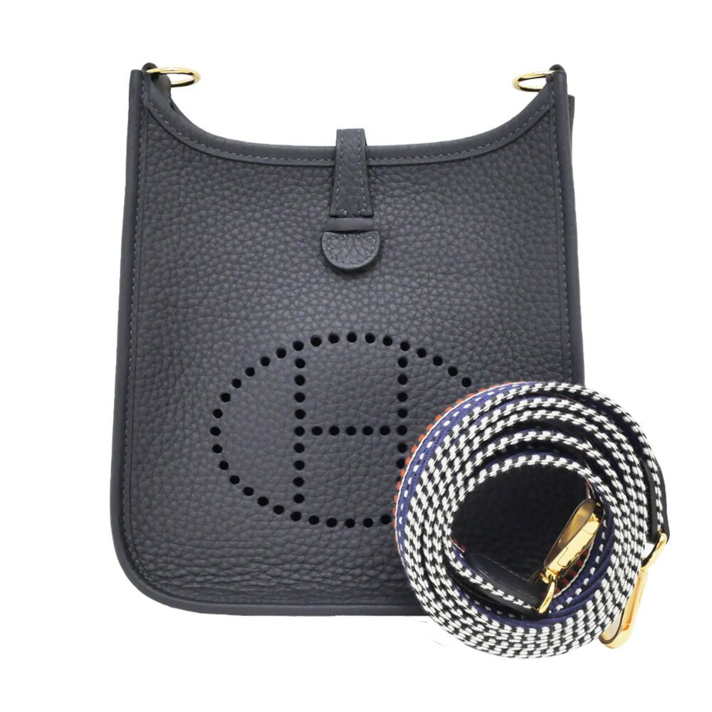 Hermes Evelyne TPM Sangle Caval Canvas Shoulder Bag Gold Taurillon Clemence